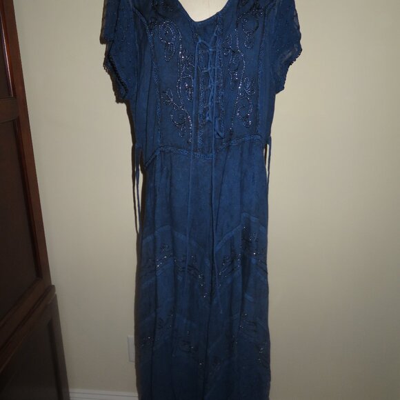Sakkas Marigold Embroidered Fairy Dress Navy - Picture 2 of 5